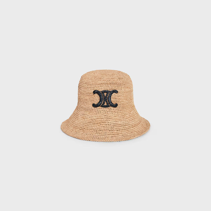 Triomphe Bucket Hat in natural raffia with embroidered logo — Celine | Endless UAE