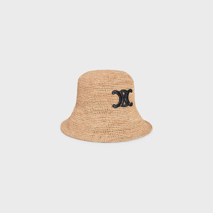 Triomphe Bucket Hat in natural raffia with embroidered logo — Celine | Endless UAE