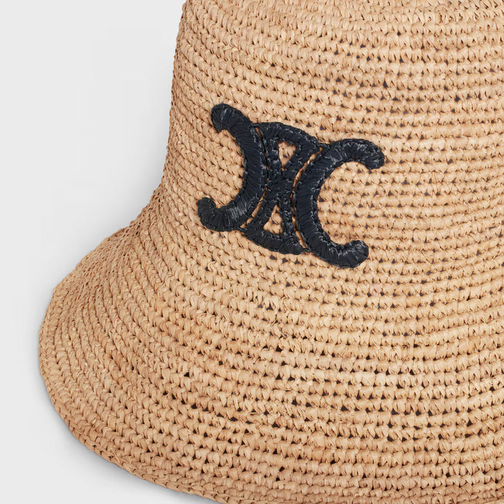 Triomphe Bucket Hat in natural raffia with embroidered logo — Celine | Endless UAE