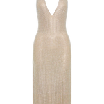 Champagne sequin halter midi dress with plunging neckline — Endless | Endless UAE