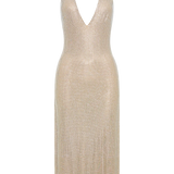 Champagne sequin halter midi dress with plunging neckline — Endless | Endless UAE