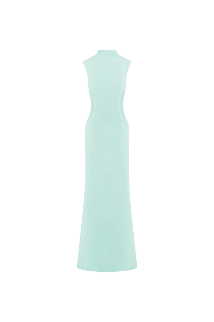 Mint green sleeveless maxi dress with mesh side cutouts and high neckline — Endless | Endless UAE