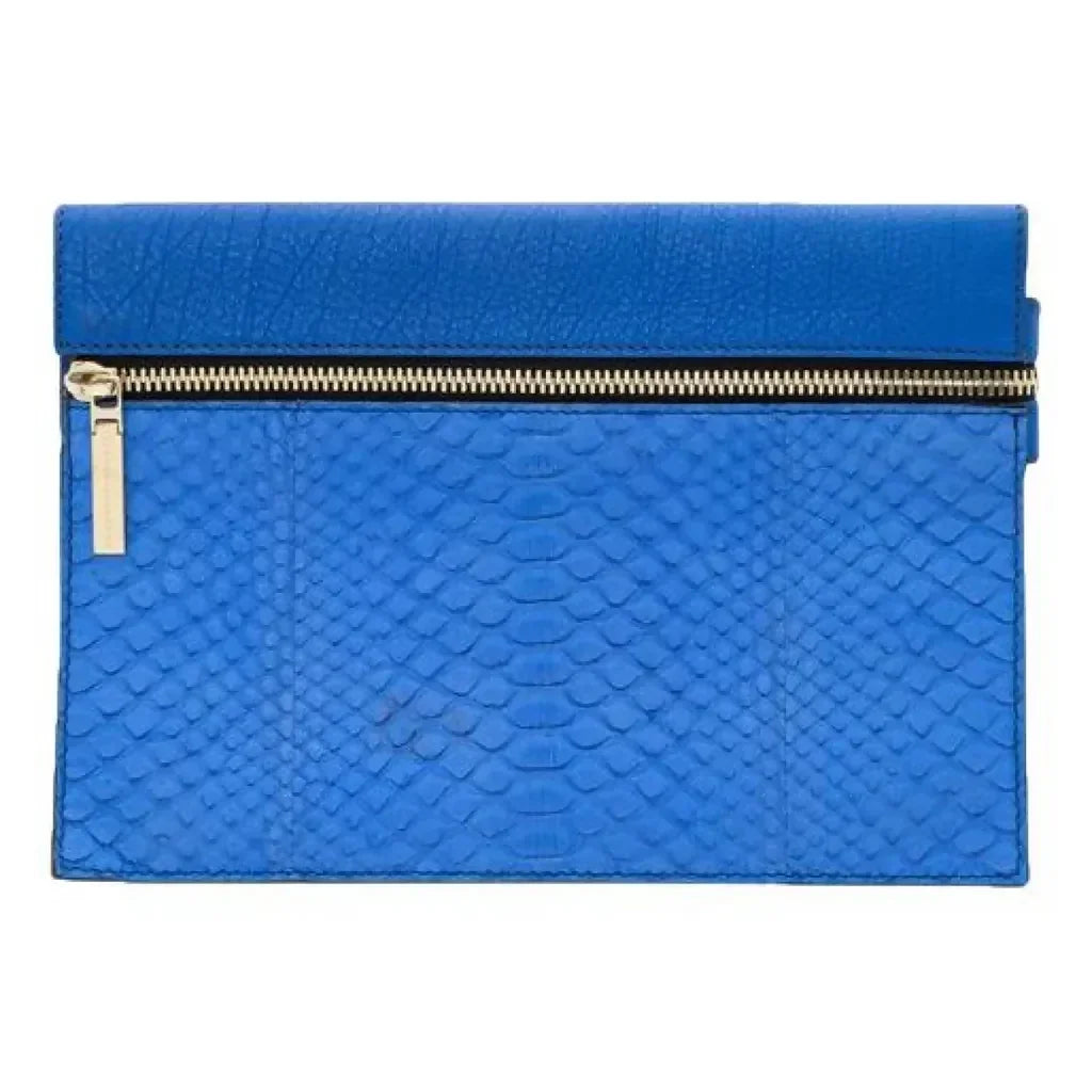 Blue snakeskin clutch with gold zip closure — Victoria Beckham | Endless UAE