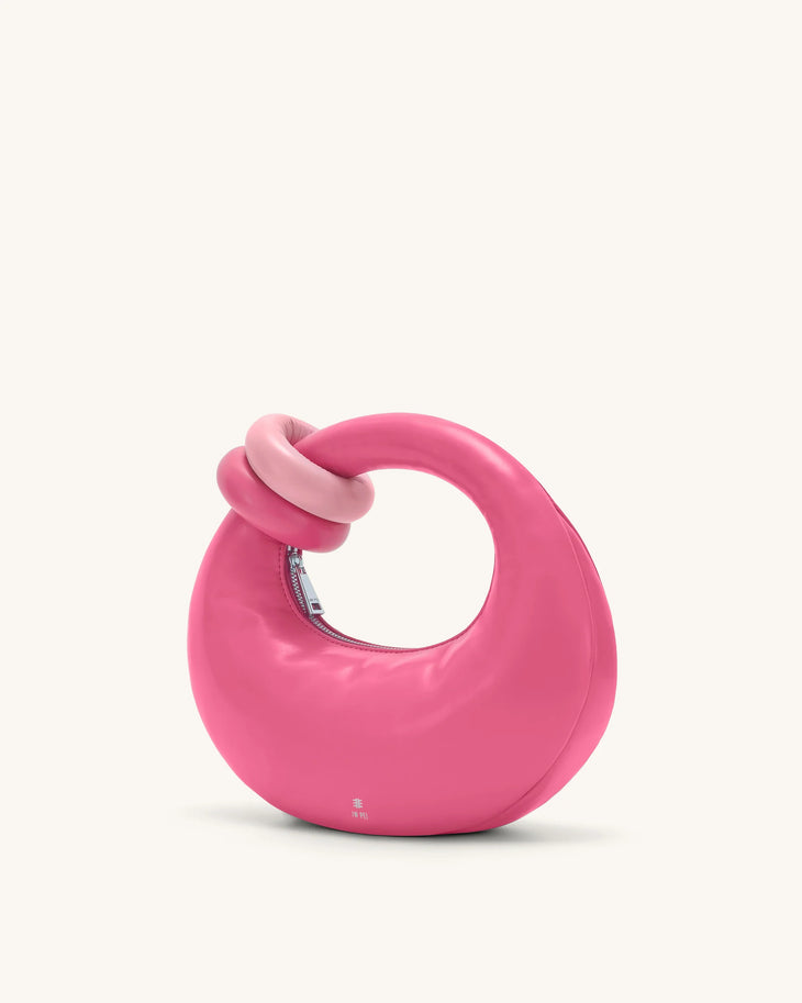 Pink vegan leather top handle bag with knotted detail and circular opening — Jw Pei | Endless UAE