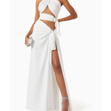 White halter maxi dress with cutout details and side slit — Bronx & Banco | Endless UAE