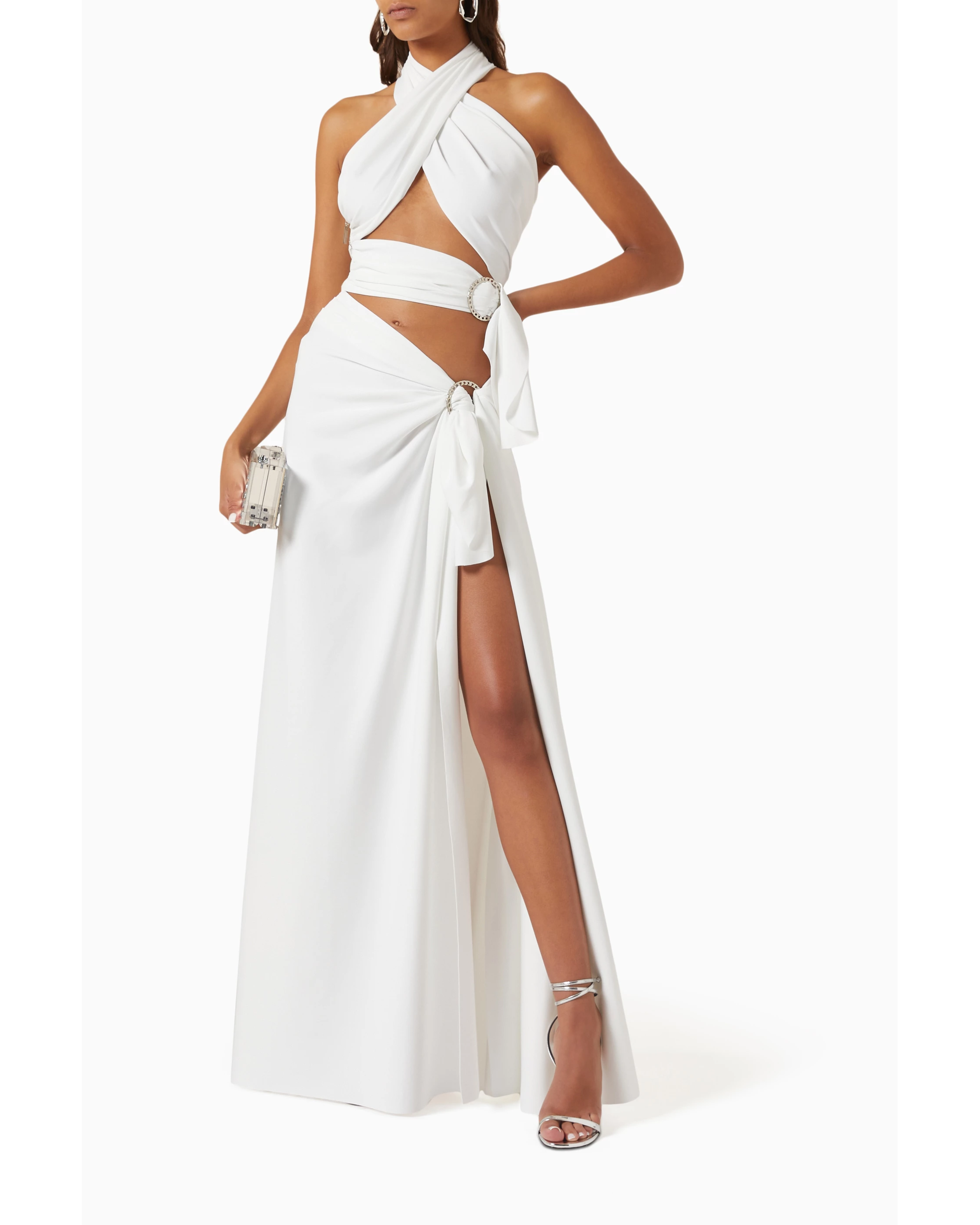 White halter maxi dress with cutout details and side slit — Bronx & Banco | Endless UAE