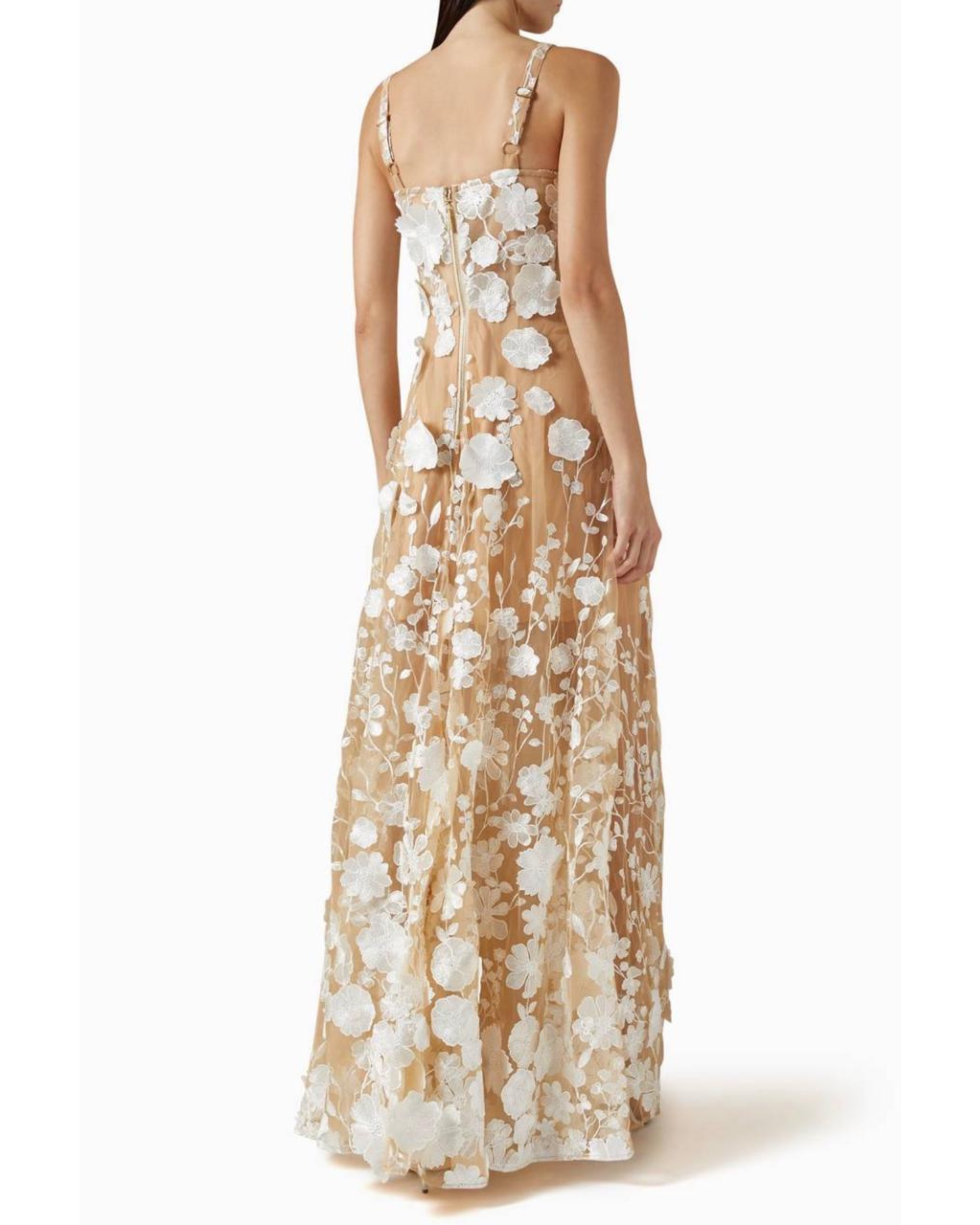 Jasmine Gown in cream floral lace with square neckline and maxi length — Bronx and Banco | Endless UAE
