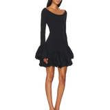 Black balloon contrast knit dress with long sleeves and ruched hem — Aaizel | Endless UAE