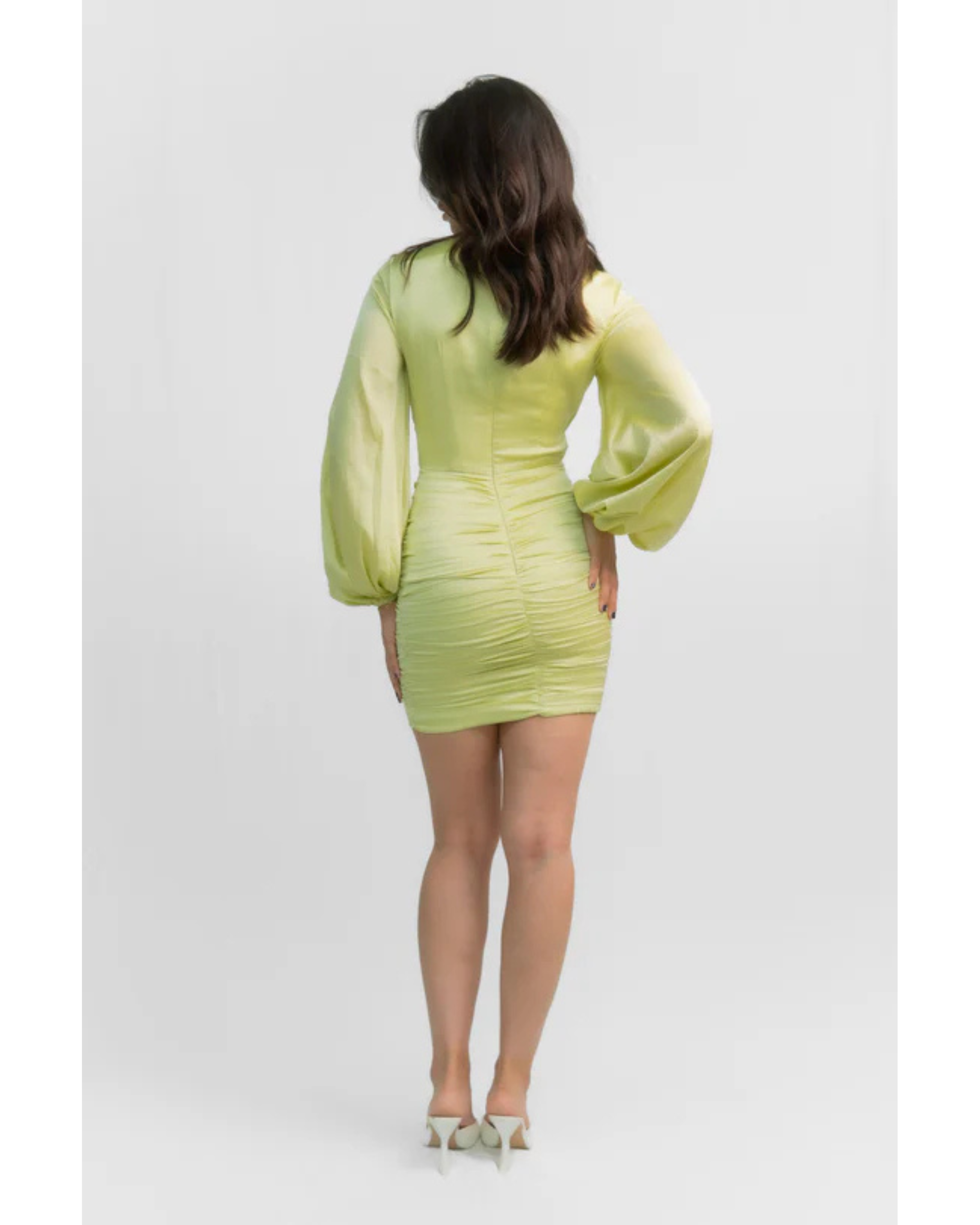 Lime green Coco Mini dress with puffed sleeves and ruched skirt — Finders Keepers | Endless UAE