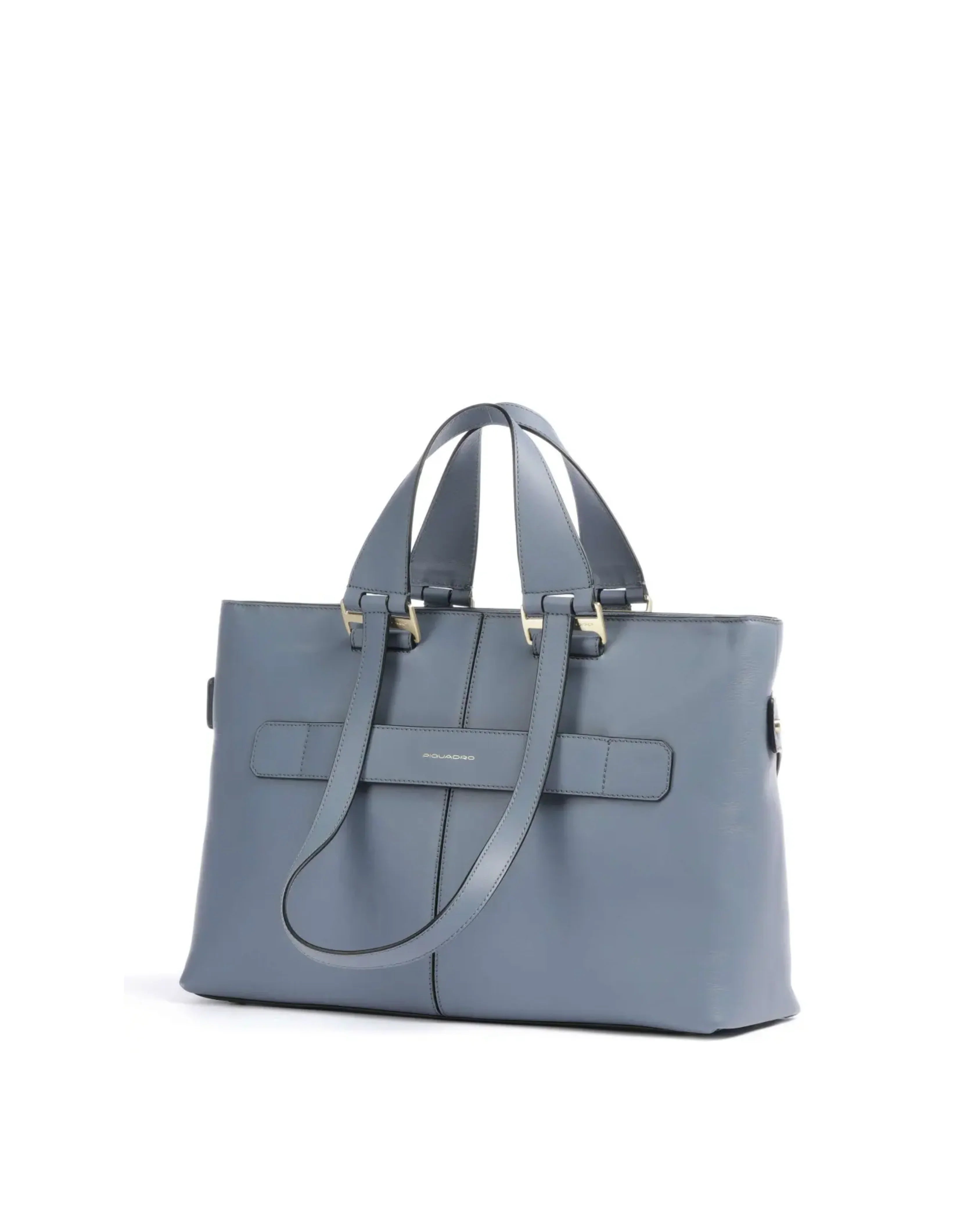 Blue leather tote bag with dual handles and structured design — Piquadro | Endless UAE