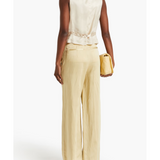 Natural Pleated Satin Wide-leg Trousers