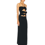Black cutout maxi dress with knotted tie details and halter neck straps — Mygel Coronel | Endless UAE