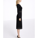 Black long-sleeve bodycon dress with satin belt detail and trim, knee-length silhouette, styled with heels — Fendi | Endless UAE