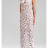 White lace maxi dress with embellished bustier top and cutout detail — Self-Portrait | Endless UAE