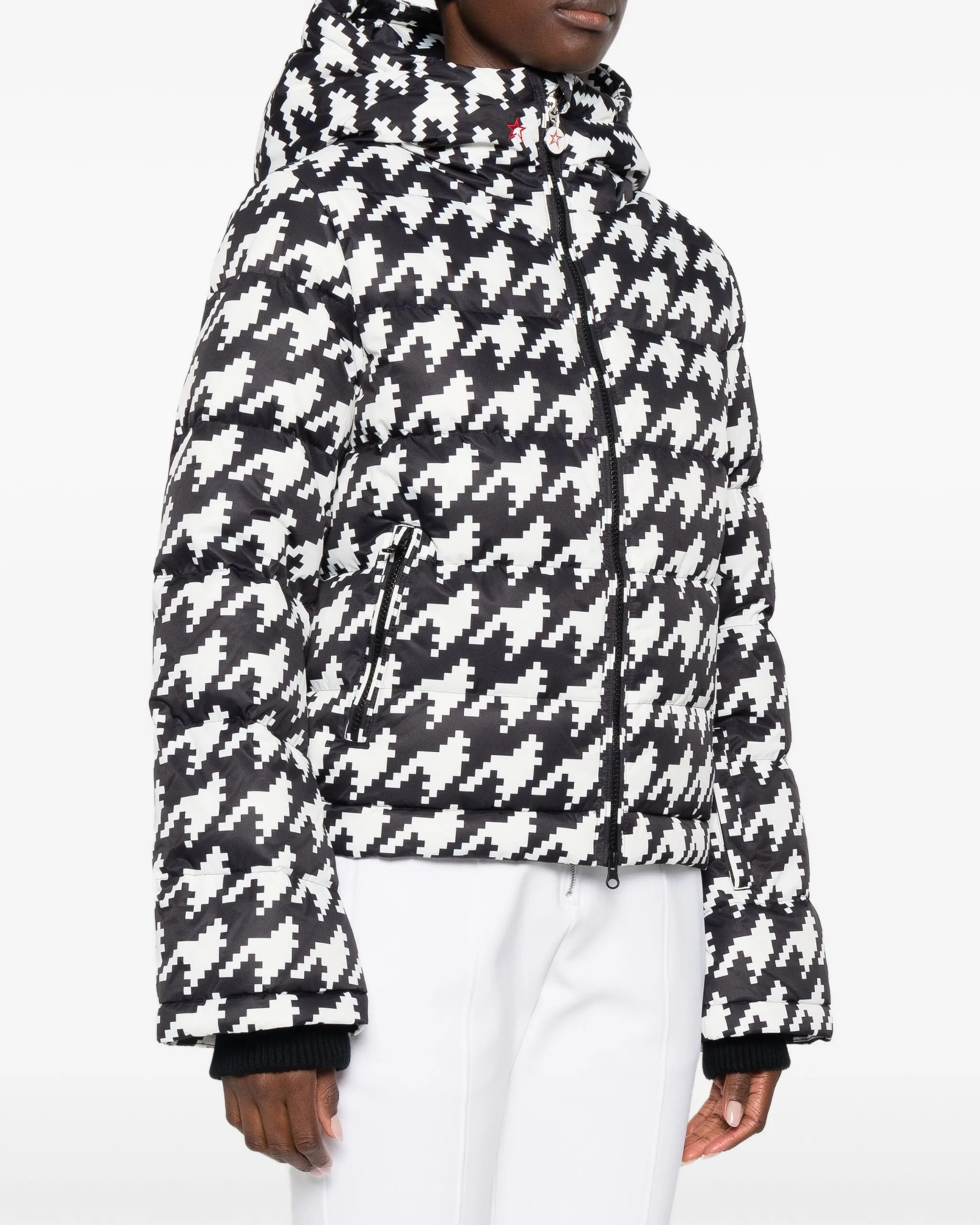 Black and white houndstooth oversized puffer jacket — Perfect Moment | Endless UAE