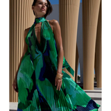 Opera Pleated Gown in green, navy and black with halter neckline — L'IDÉE | Endless UAE