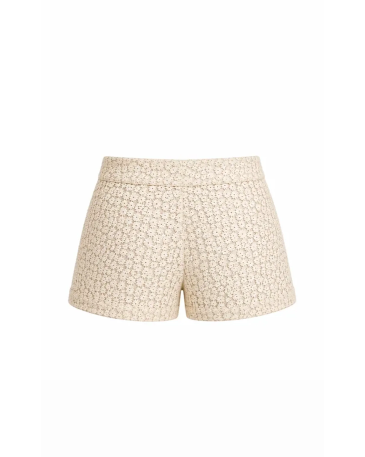 Cream sequined shorts with elastic waistband — Baicoz | Endless UAE