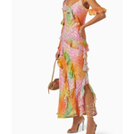 Multicolored sequin embellished midi dress with ruffled off-shoulder sleeves and tiered skirt — Never Fully Dressed | Endless UAE