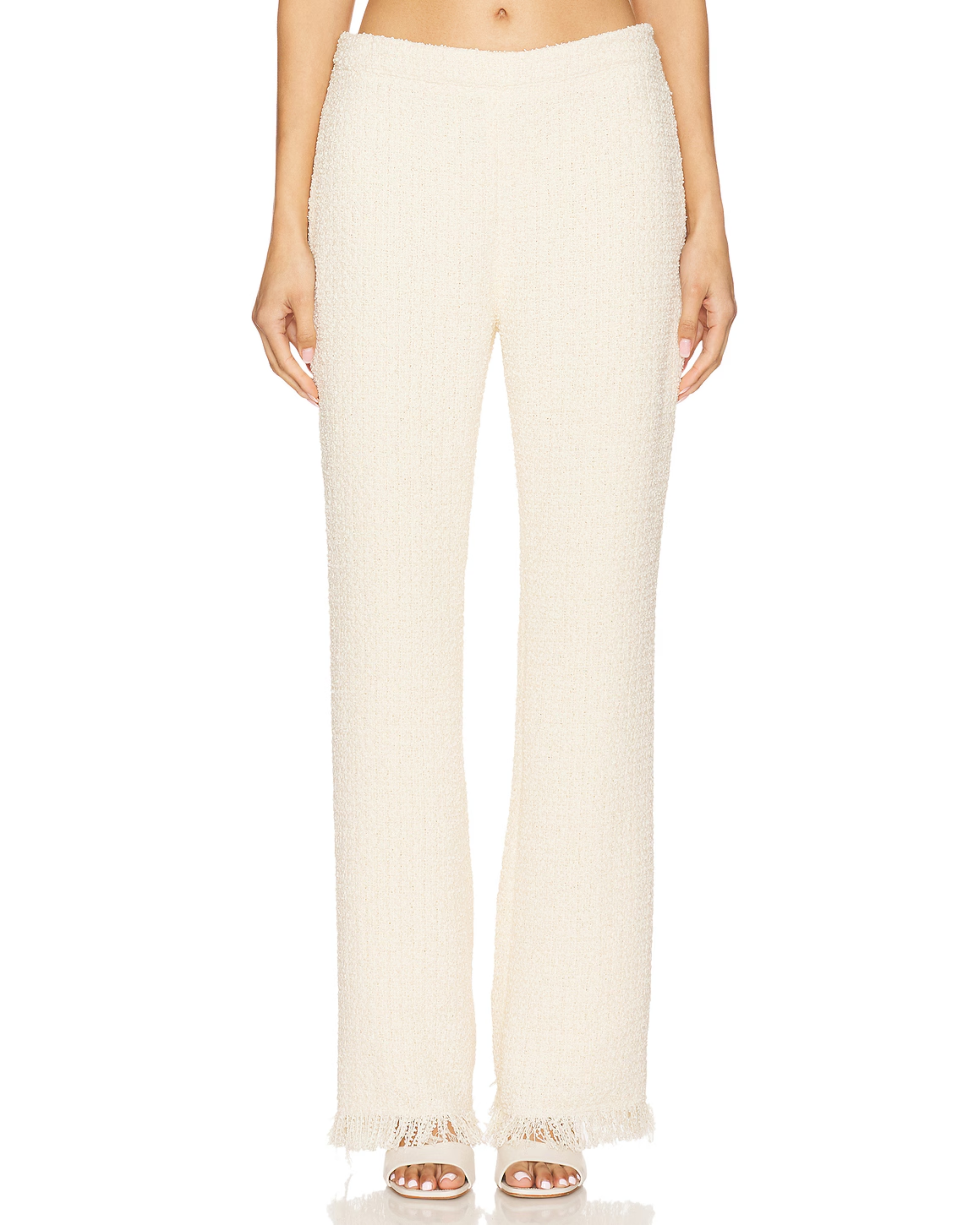 Cream boucle tank top and matching pants set with frayed hem details — SER.O.YA | Endless UAE