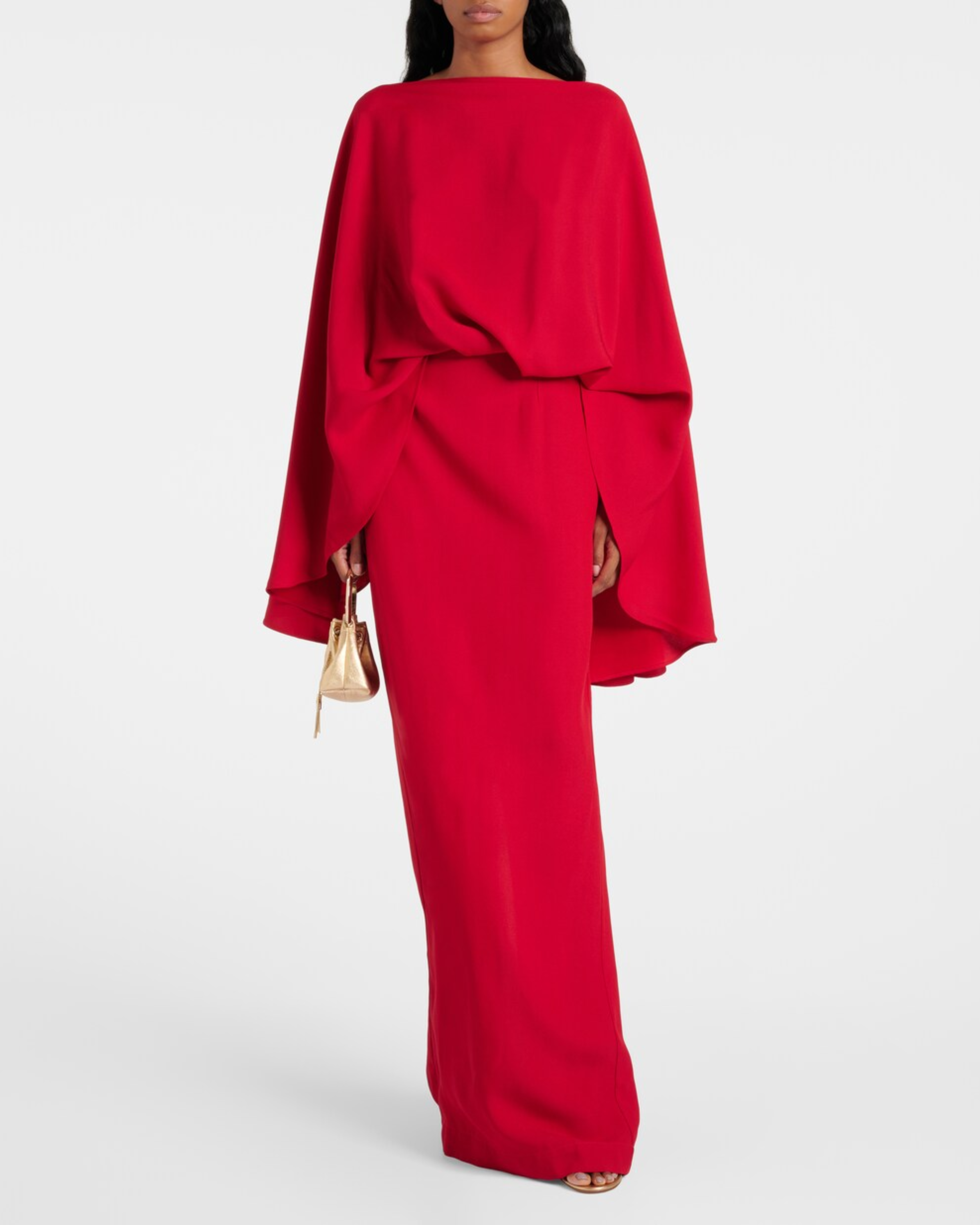 Red oversized cape-sleeve gown with flowing silhouette and floor-length skirt — Taller Marmo | Endless UAE