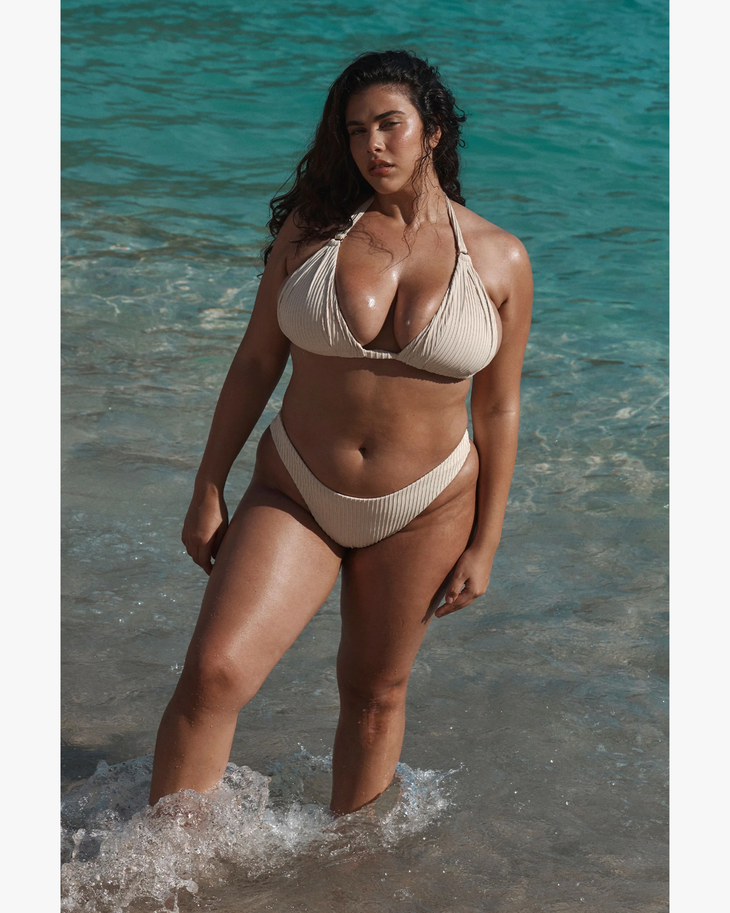 Morocco Top in cream ribbed fabric with halter neckline — Monday Swimwear | Endless UAE