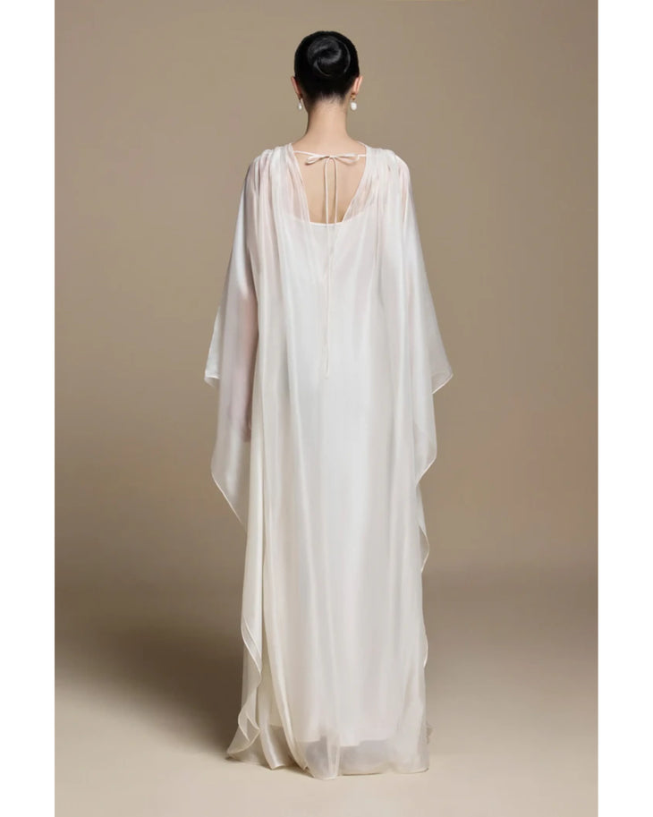 Mary Rose ivory silk slip dress with draped cape overlay — Huong Boutique | Endless UAE