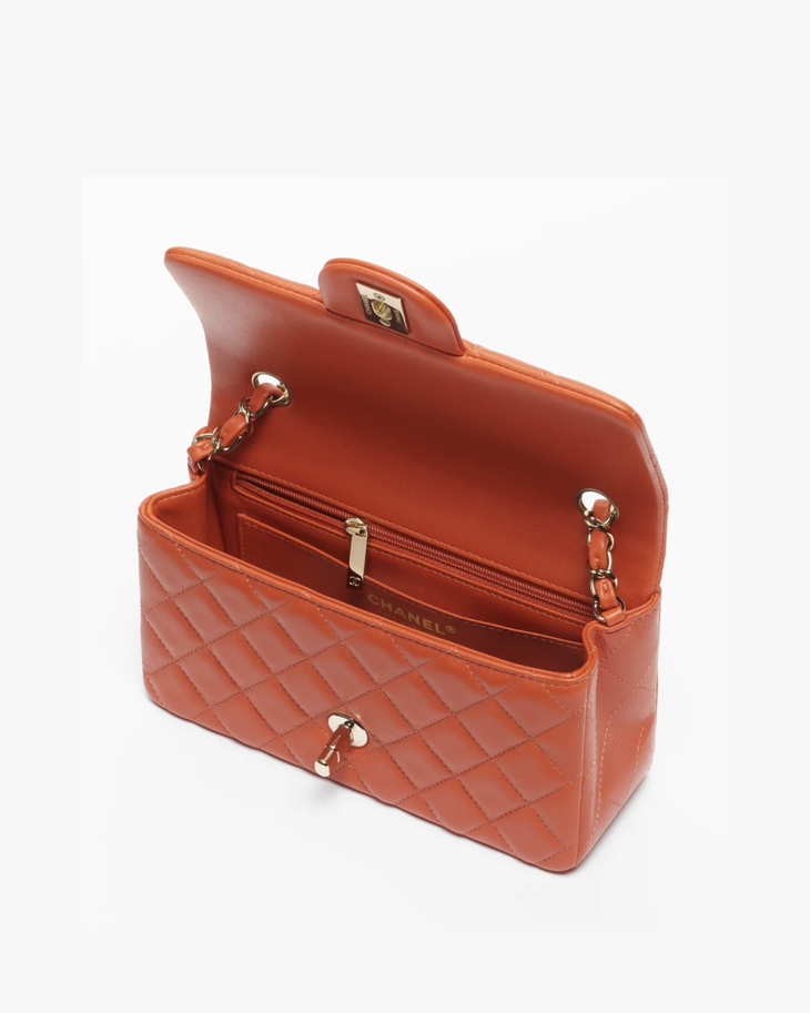 Coral quilted lambskin mini classic handbag with gold CC logo — Chanel | Endless UAE