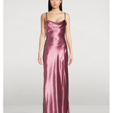 Nadine Satin Slip Dress in mauve, cowl neckline, thin straps — LoveShackFancy | Endless UAE