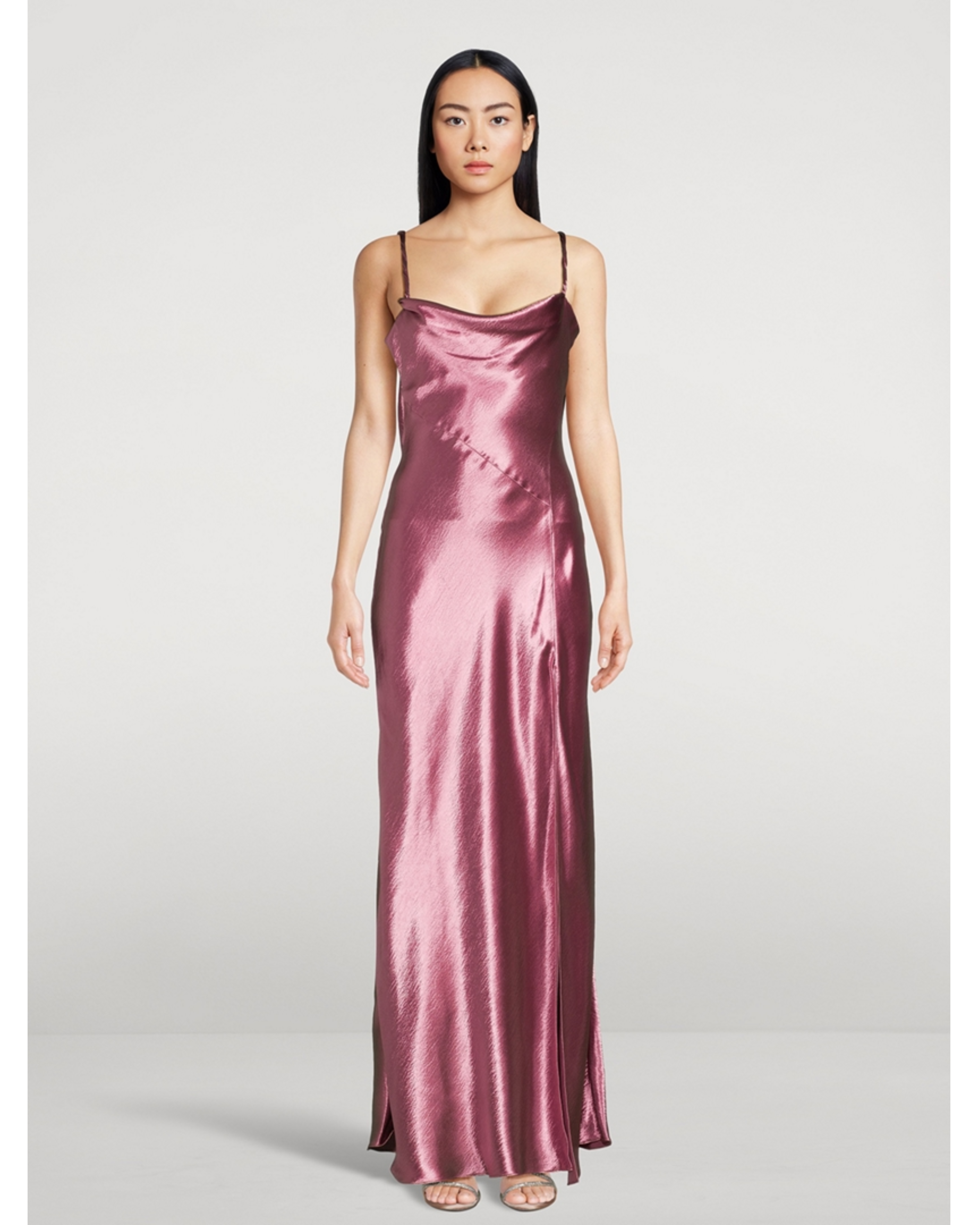 Nadine Satin Slip Dress in mauve, cowl neckline, thin straps — LoveShackFancy | Endless UAE
