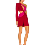 One shoulder colorblock mini dress with cutout details in red and pink — PatBo | Endless UAE