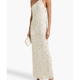Cream sequin-embellished crochet-knit one-shoulder gown by Missoni — Endless UAE