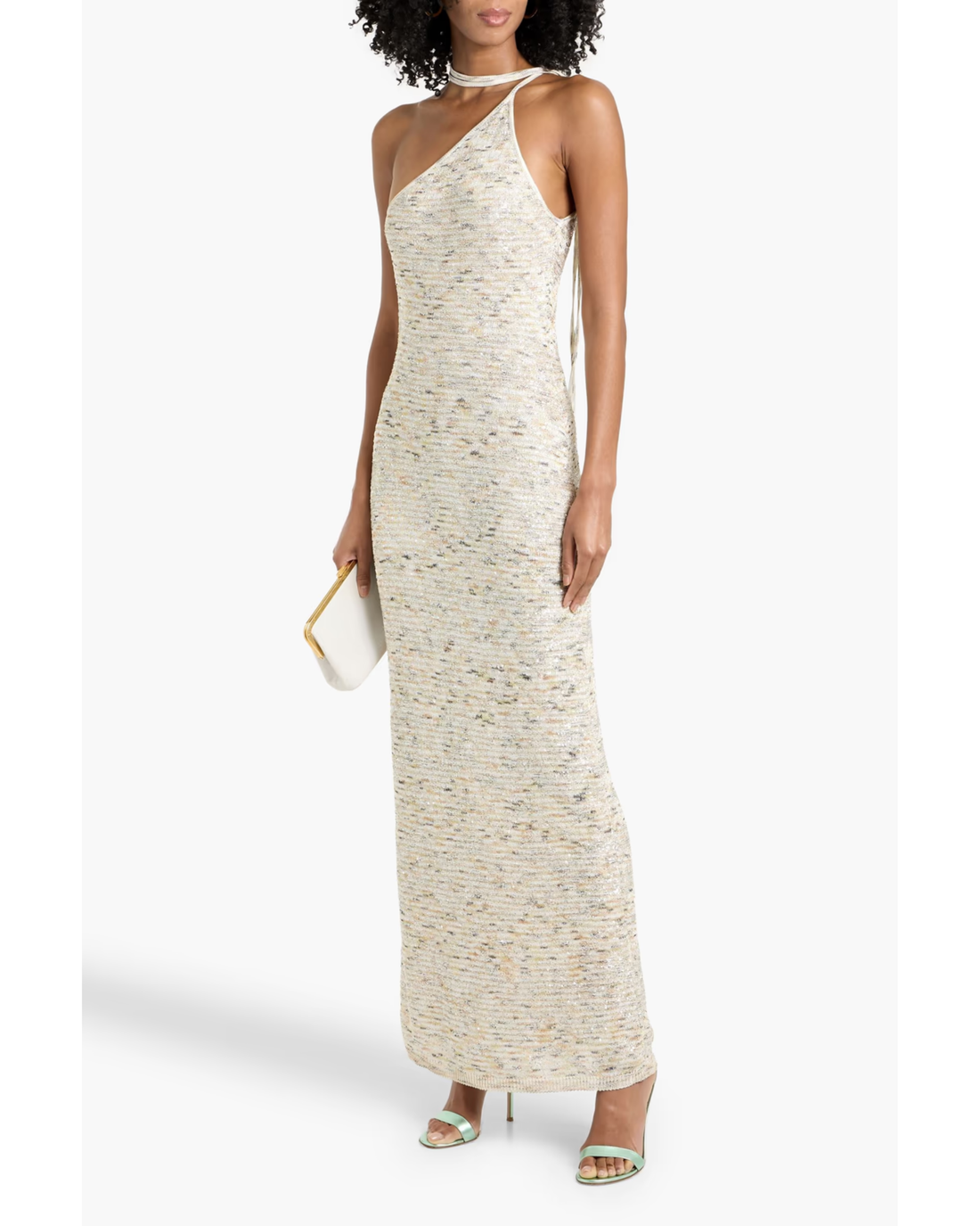 Cream sequin-embellished crochet-knit one-shoulder gown by Missoni — Endless UAE
