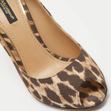 Leopard print canvas peep toe pump with chunky heel — Dolce & Gabbana | Endless UAE