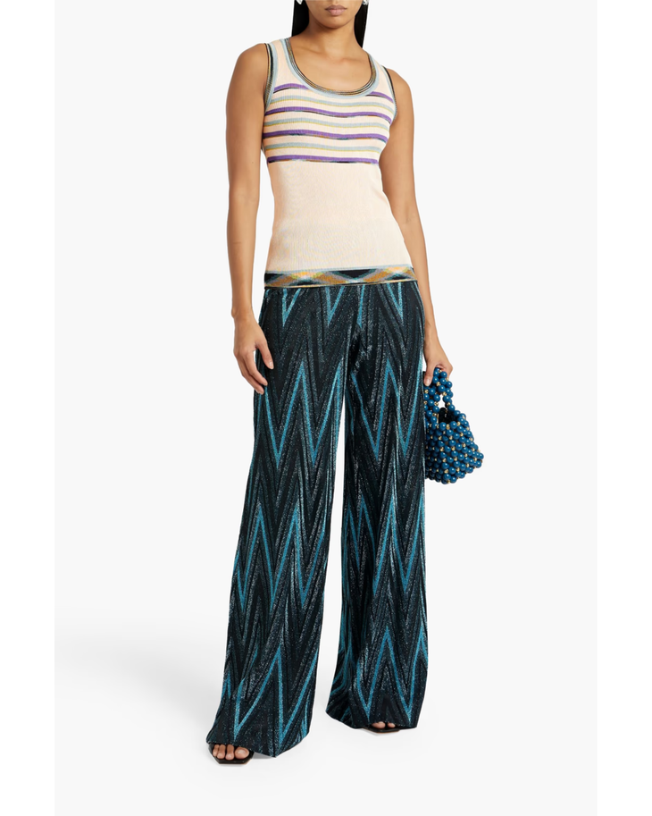 Striped crochet-knit tank in cream with purple and yellow stripes — Missoni | Endless UAE