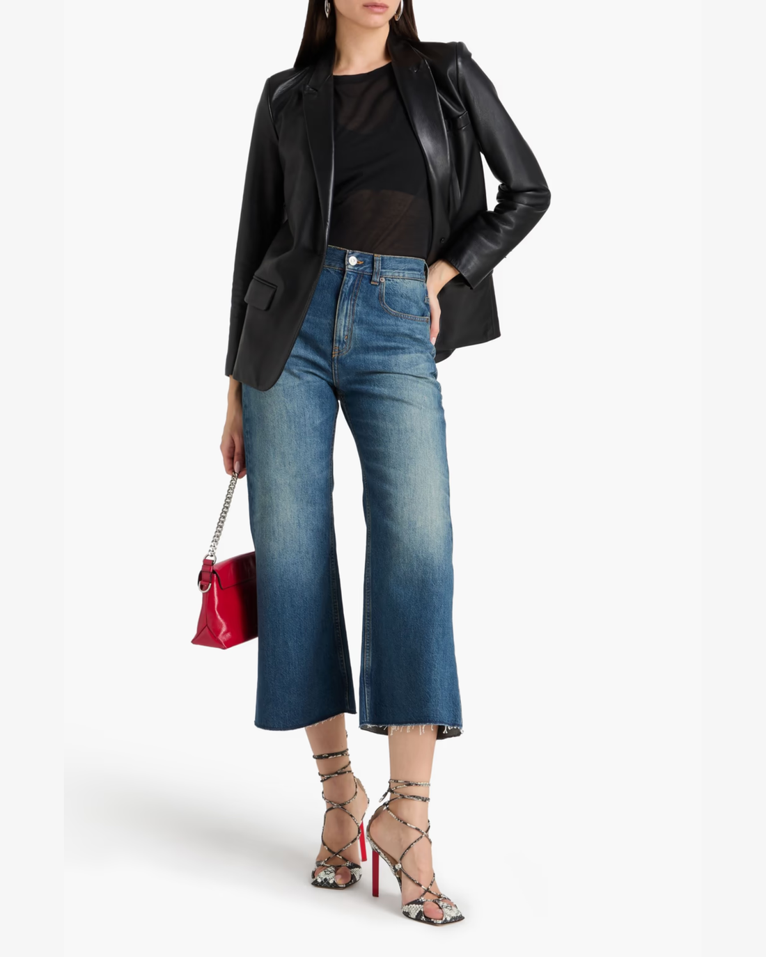 Cropped high-rise wide-leg jeans styled with black blazer and heels — Victoria Beckham | Endless UAE