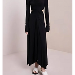 Black long-sleeve wrap midi dress with cutout details and white slide sandals — A.L.C | Endless UAE