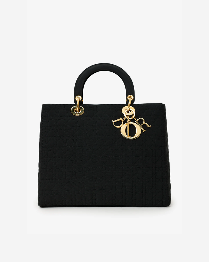 Black quilted nylon Lady Dior bag with gold charm and top handles — Dior | Endless UAE