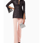 Black leather button-up shirt with crystal-embellished cuffs and split sleeves, styled with pink pants — Alexander Wang | Endless UAE