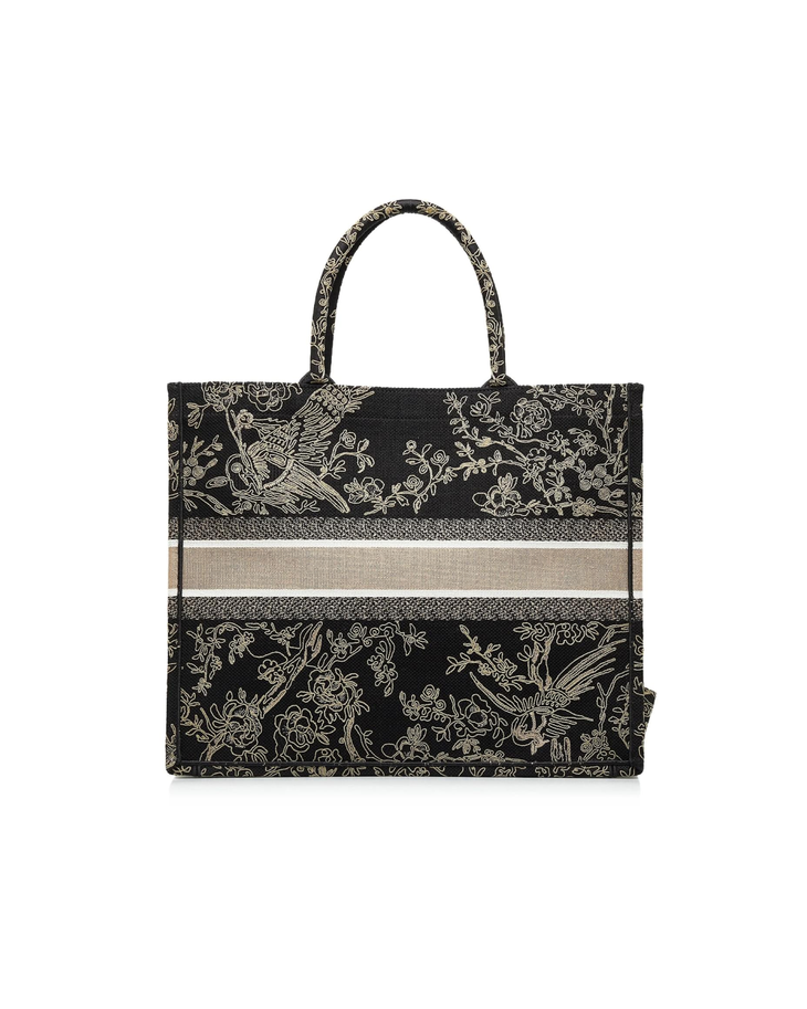 Black embroidered Book Tote with floral bird motif and beige striped detail — Christian Dior | Endless UAE