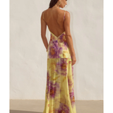 Tulia Low Back Maxi Dress in yellow and purple tie-dye print — Runaway The Label | Endless UAE