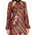 Harriet burgundy sequined mini dress with black velvet collar and cutout details — RIXO | Endless UAE