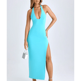 High-Split Halterneck Maxi Dress