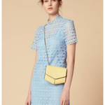 Light blue lace short-sleeve mini dress with neck tie detail — Sandro | Endless UAE