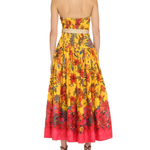 Yellow floral printed strapless linen midi dress with pink ombre hem and beaded belt — Zimmermann | Endless UAE
