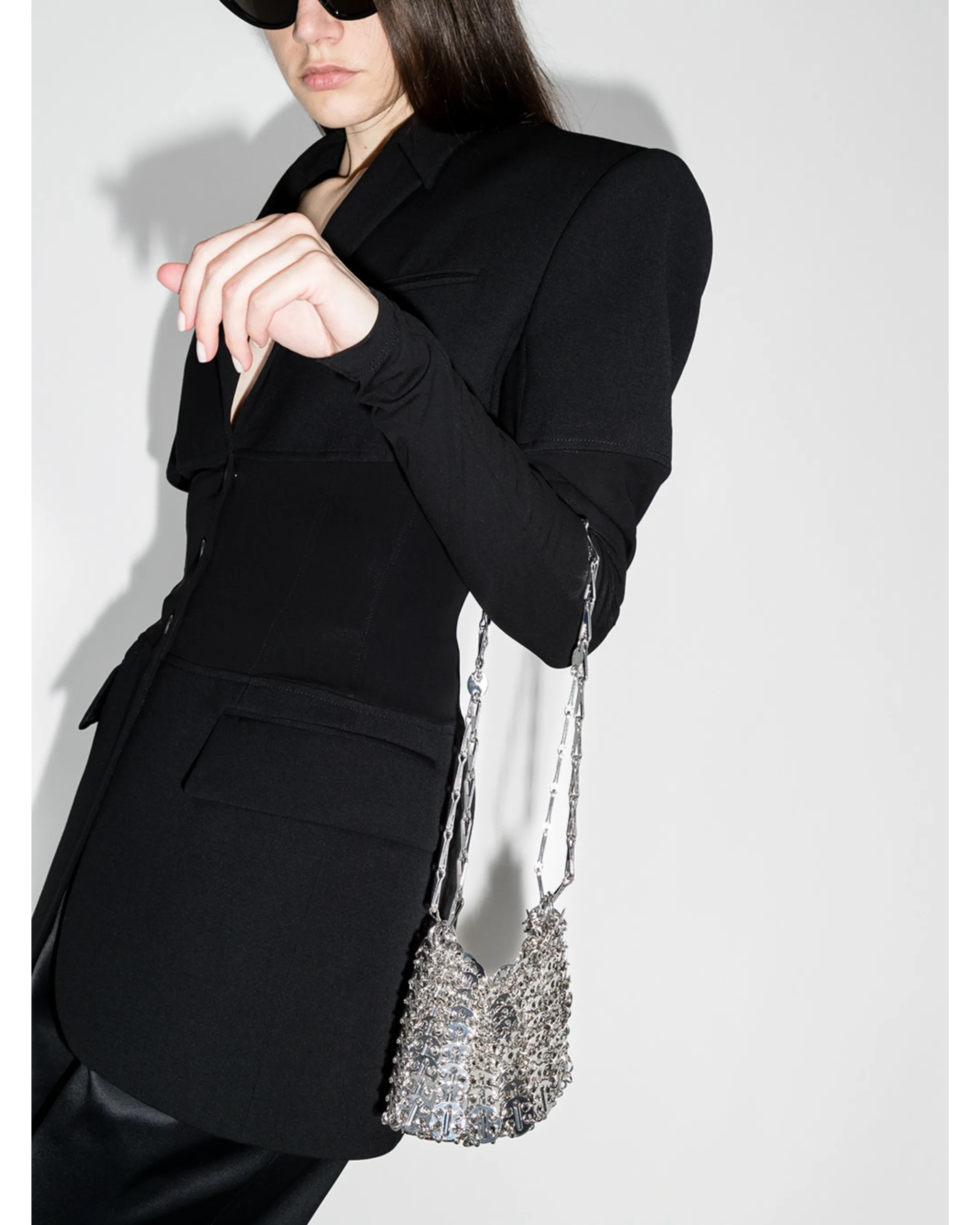 Silver chainmail nano shoulder bag with scalloped edge detail — Rabanne | Endless UAE