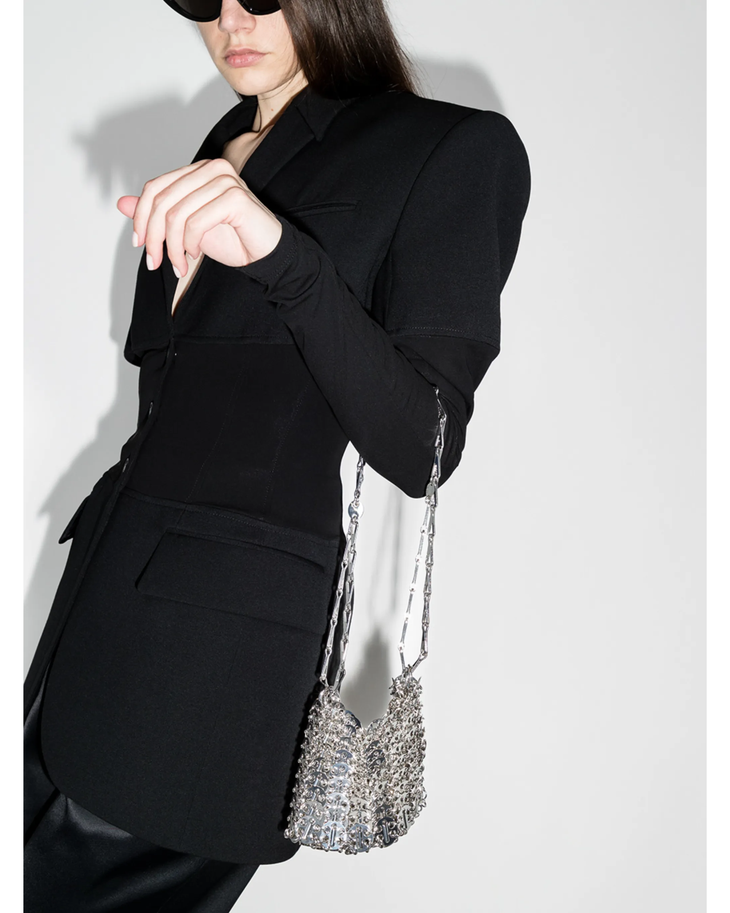 Silver chainmail nano shoulder bag with scalloped edge detail — Rabanne | Endless UAE