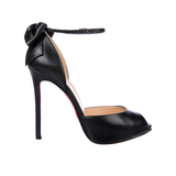 Black leather peep-toe platform pumps with bow detail and lace-up ankle straps — Christian Louboutin | Endless UAE
