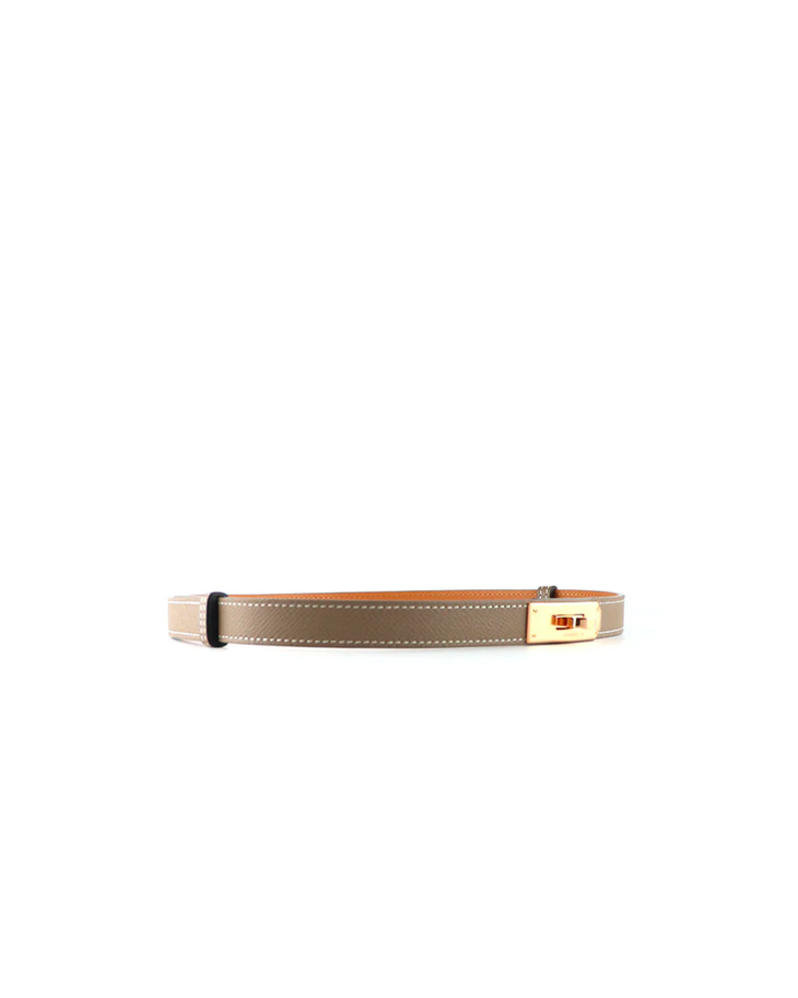 Hermes Kelly 18 belt in taupe leather with gold-toned buckle closure — Hermes | Endless UAE