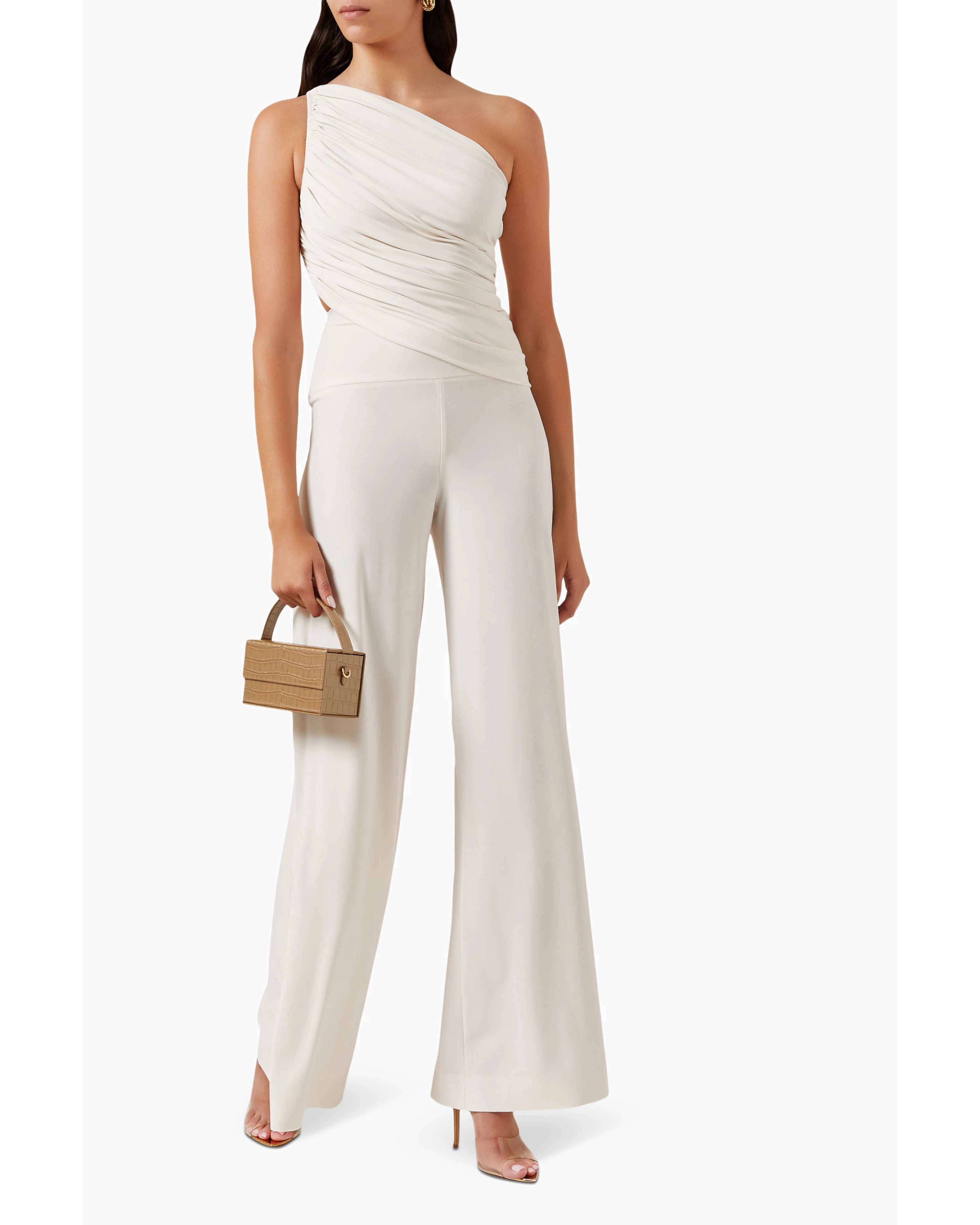 Ivory one-shoulder draped top with wrapped detail and cutout at waist — Norma Kamali | Endless UAE