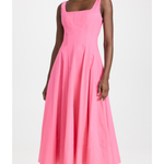 Pink sleeveless midi dress with square neckline and full skirt — Staud | Endless UAE